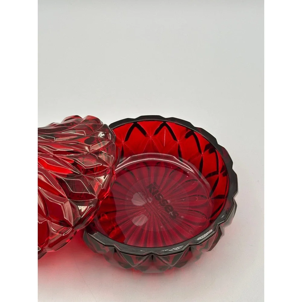 Godinger Red Cut Glass Hershey's Kiss Covered Dish Vintage Ruby Crystal